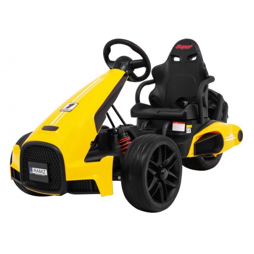 Motokára pro baterii auto XR-1 pro děti žlutý + nastavitelný volant + profilované sedadlo