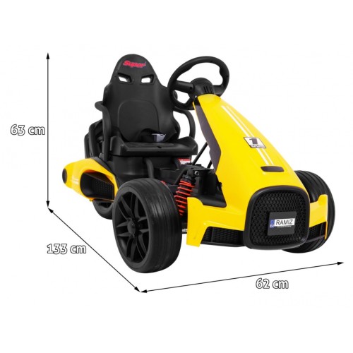 Motokára pro baterii auto XR-1 pro děti žlutý + nastavitelný volant + profilované sedadlo