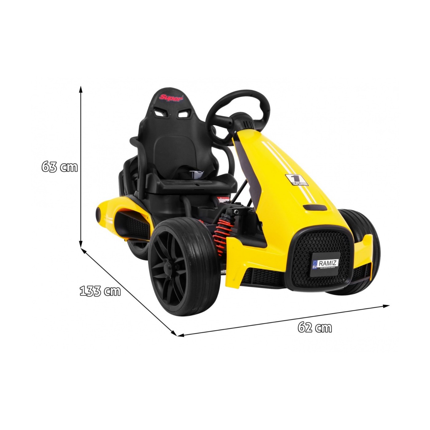 Motokára pro baterii auto XR-1 pro děti žlutý + nastavitelný volant + profilované sedadlo