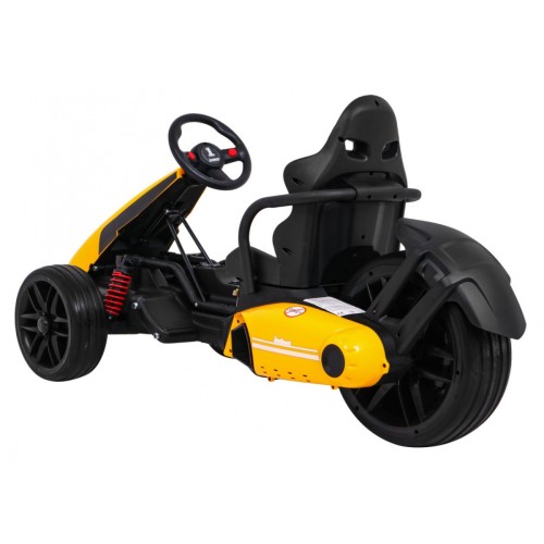 Motokára pro baterii auto XR-1 pro děti žlutý + nastavitelný volant + profilované sedadlo
