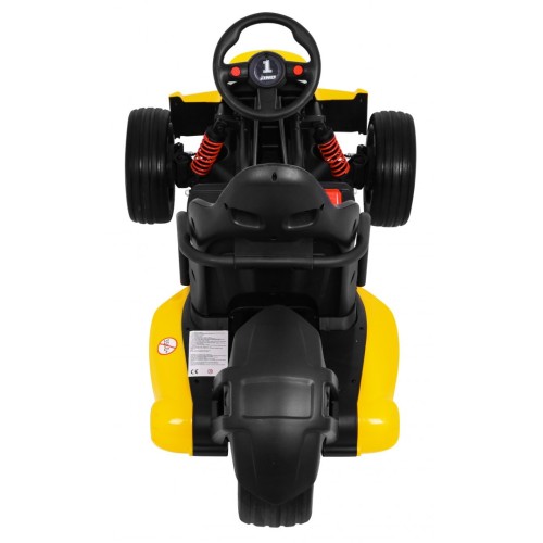 Motokára pro baterii auto XR-1 pro děti žlutý + nastavitelný volant + profilované sedadlo