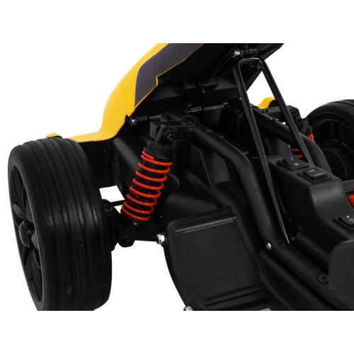 Motokára pro baterii auto XR-1 pro děti žlutý + nastavitelný volant + profilované sedadlo