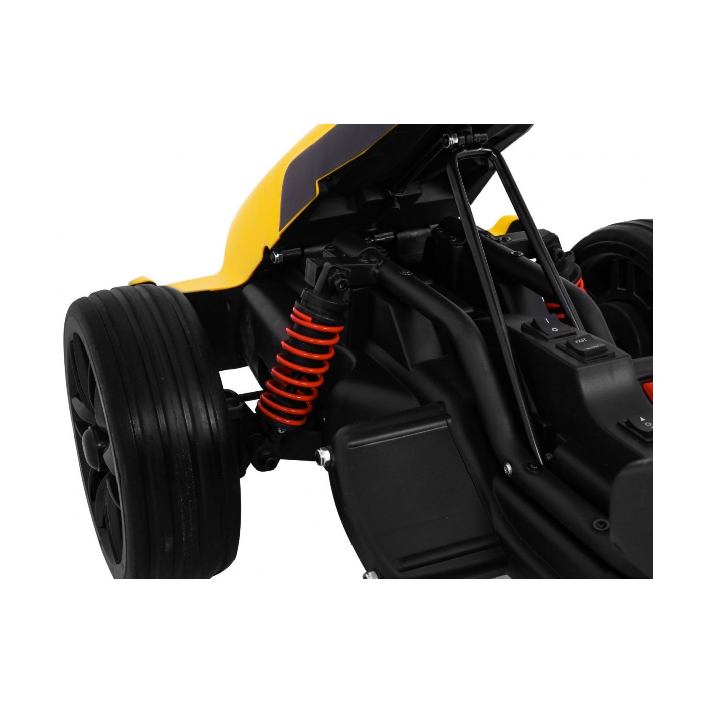Motokára pro baterii auto XR-1 pro děti žlutý + nastavitelný volant + profilované sedadlo