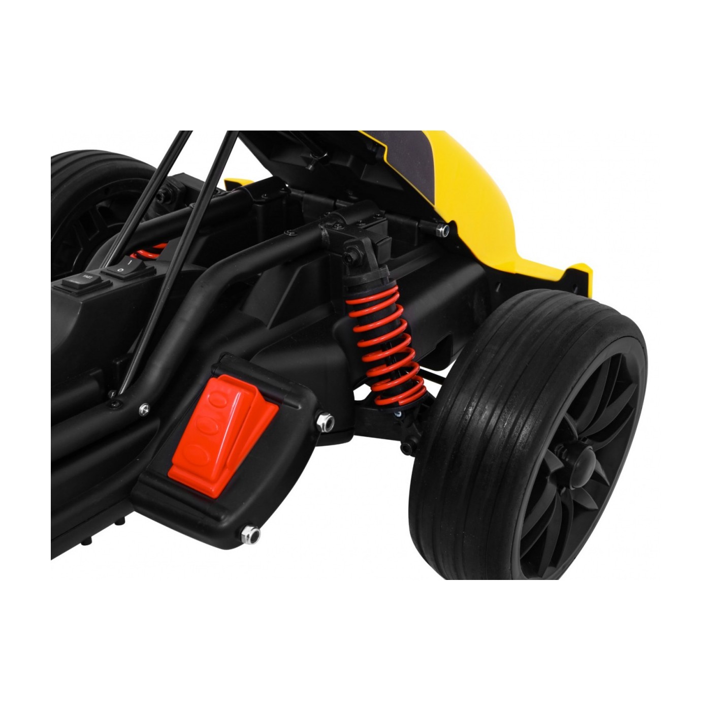 Motokára pro baterii auto XR-1 pro děti žlutý + nastavitelný volant + profilované sedadlo