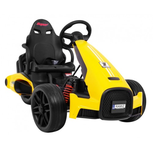 Motokára pro baterii auto XR-1 pro děti žlutý + nastavitelný volant + profilované sedadlo
