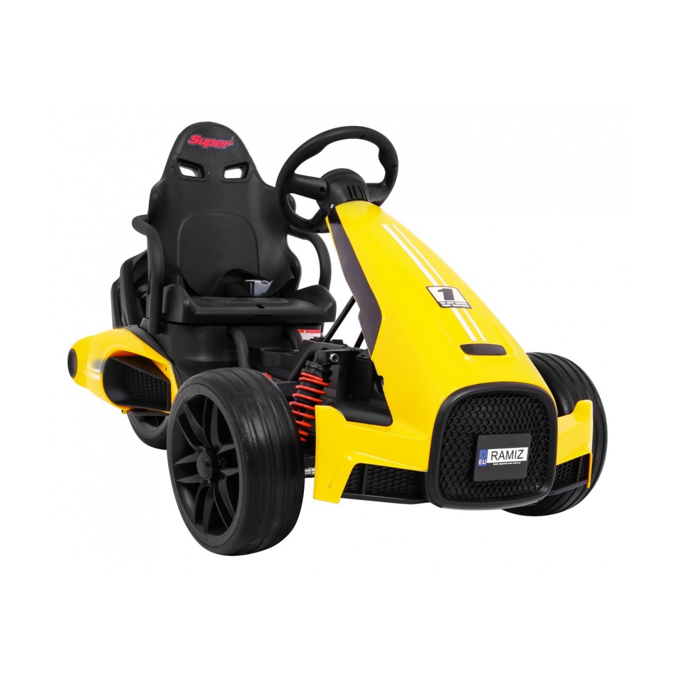 Motokára pro baterii auto XR-1 pro děti žlutý + nastavitelný volant + profilované sedadlo