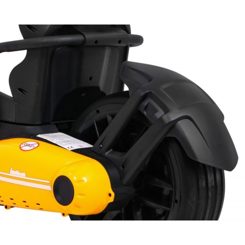 Motokára pro baterii auto XR-1 pro děti žlutý + nastavitelný volant + profilované sedadlo