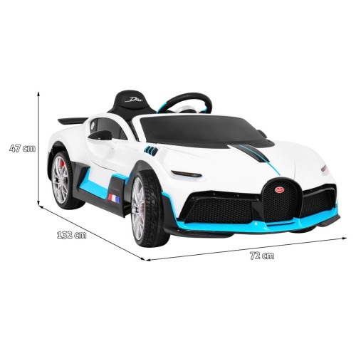 Bugatti Divo dětská autobaterie bílá + dálkové ovládání + EVA + pomalý start + LED MP3