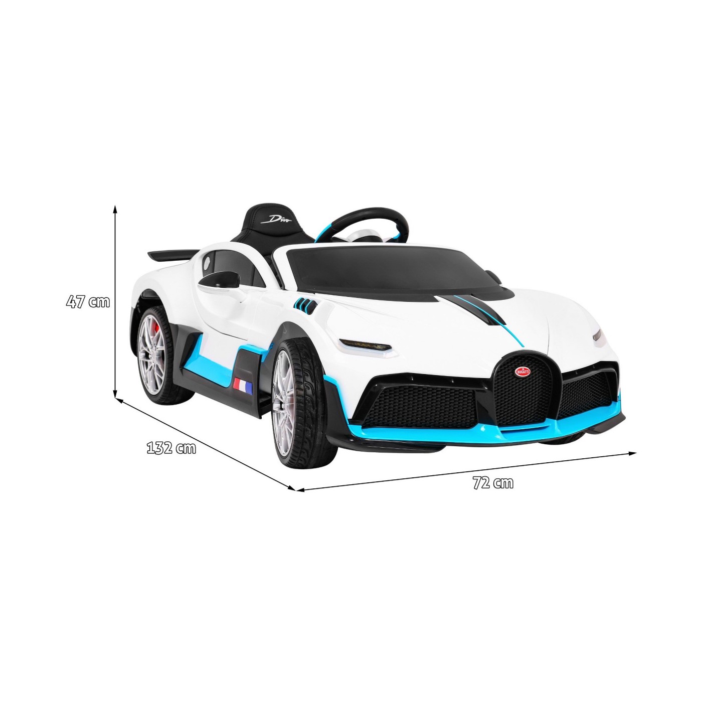 Bugatti Divo dětská autobaterie bílá + dálkové ovládání + EVA + pomalý start + LED MP3