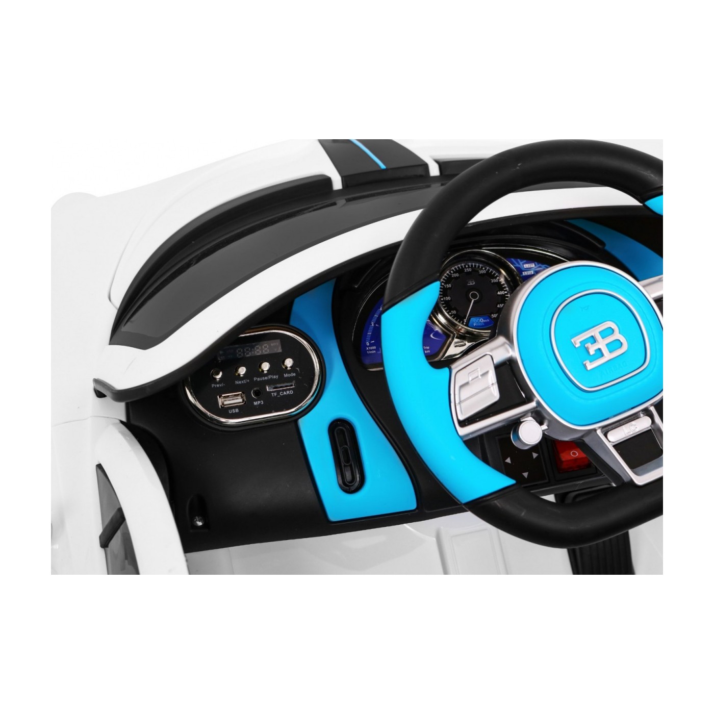 Bugatti Divo dětská autobaterie bílá + dálkové ovládání + EVA + pomalý start + LED MP3