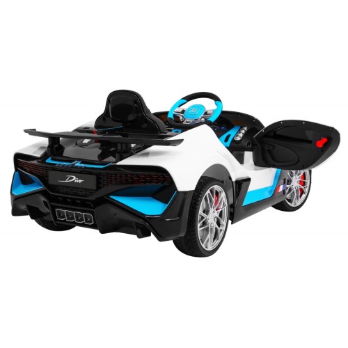 Bugatti Divo dětská autobaterie bílá + dálkové ovládání + EVA + pomalý start + LED MP3