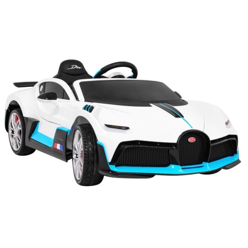Bugatti Divo dětská autobaterie bílá + dálkové ovládání + EVA + pomalý start + LED MP3