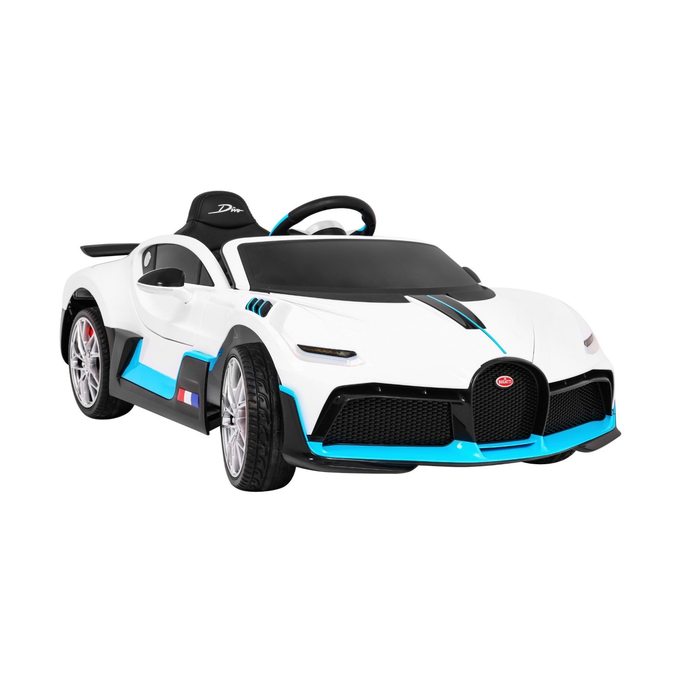 Bugatti Divo dětská autobaterie bílá + dálkové ovládání + EVA + pomalý start + LED MP3