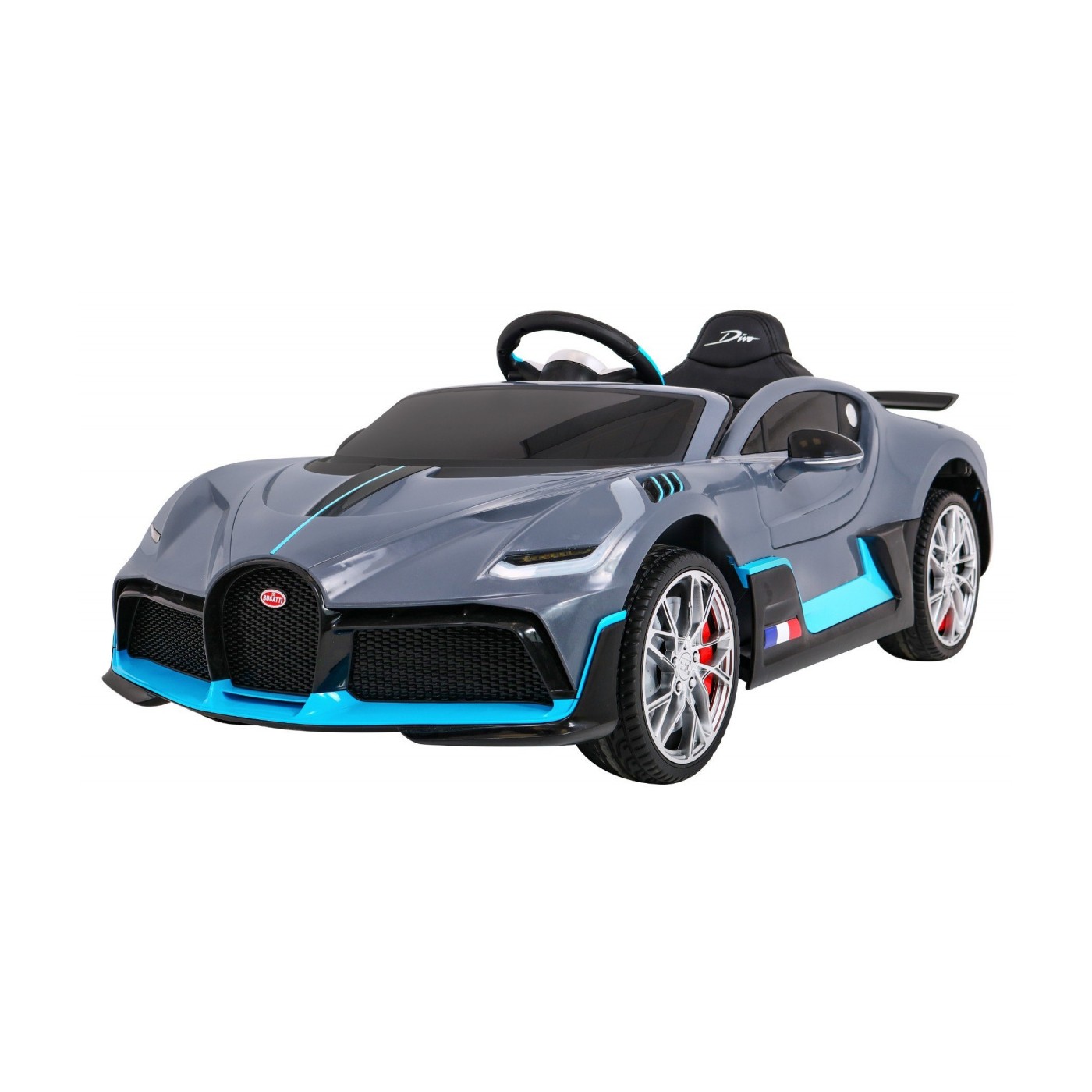 Dětská autobaterie Bugatti Divo šedá + dálkové ovládání + EVA + pomalý start + LED MP3