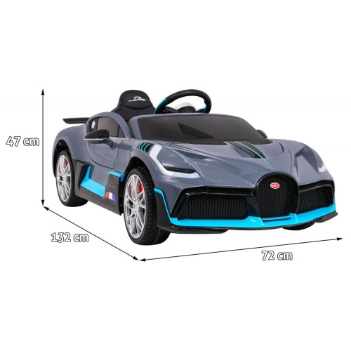 Dětská autobaterie Bugatti Divo šedá + dálkové ovládání + EVA + pomalý start + LED MP3
