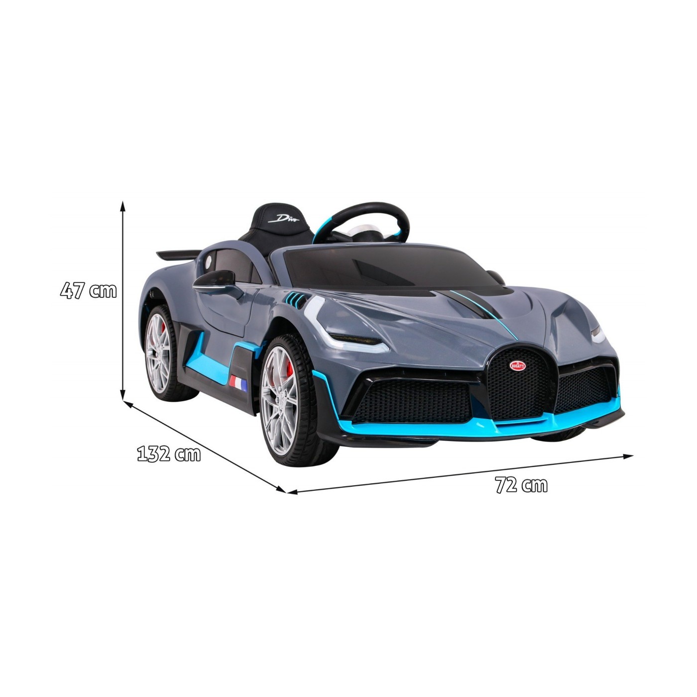 Dětská autobaterie Bugatti Divo šedá + dálkové ovládání + EVA + pomalý start + LED MP3
