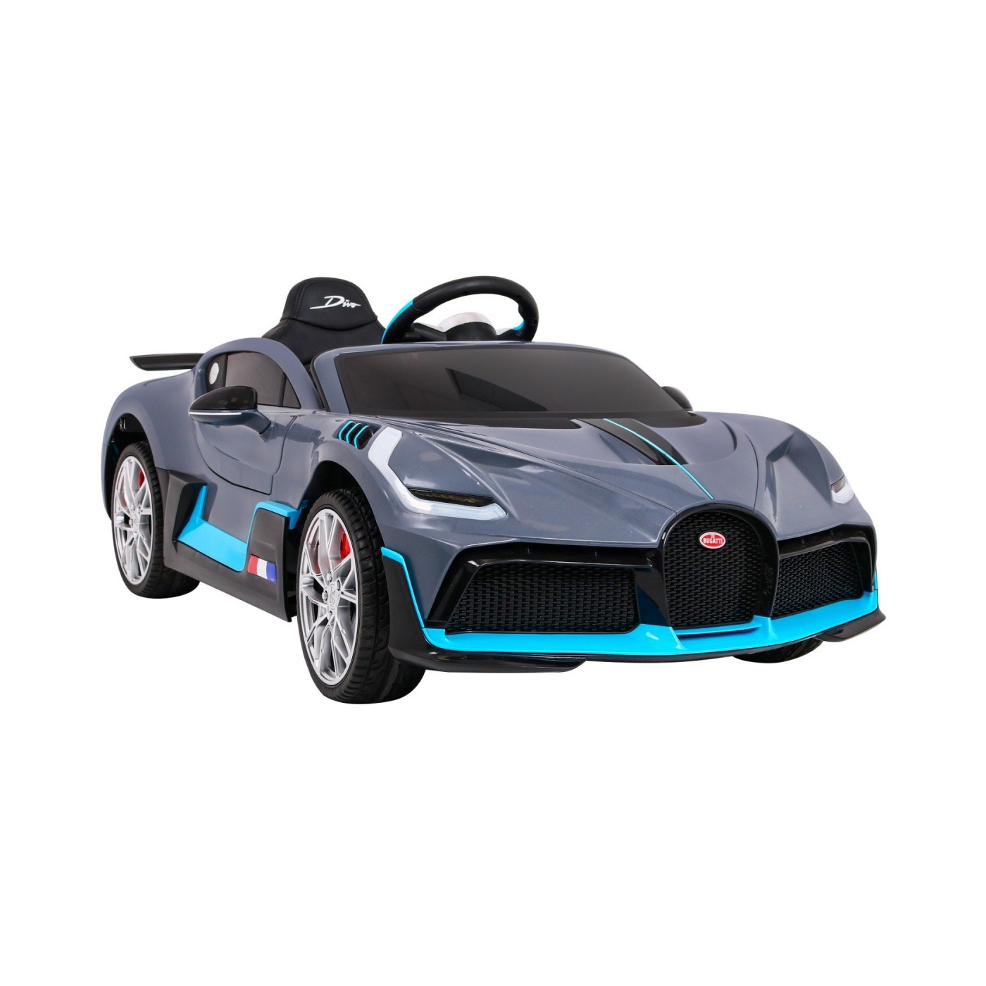 Dětská autobaterie Bugatti Divo šedá + dálkové ovládání + EVA + pomalý start + LED MP3