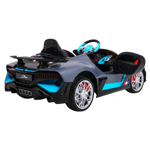 Dětská autobaterie Bugatti Divo šedá + dálkové ovládání + EVA + pomalý start + LED MP3
