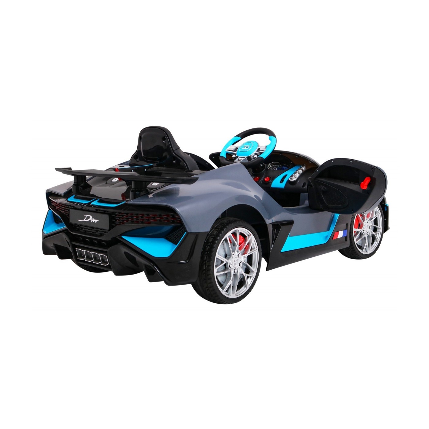 Dětská autobaterie Bugatti Divo šedá + dálkové ovládání + EVA + pomalý start + LED MP3