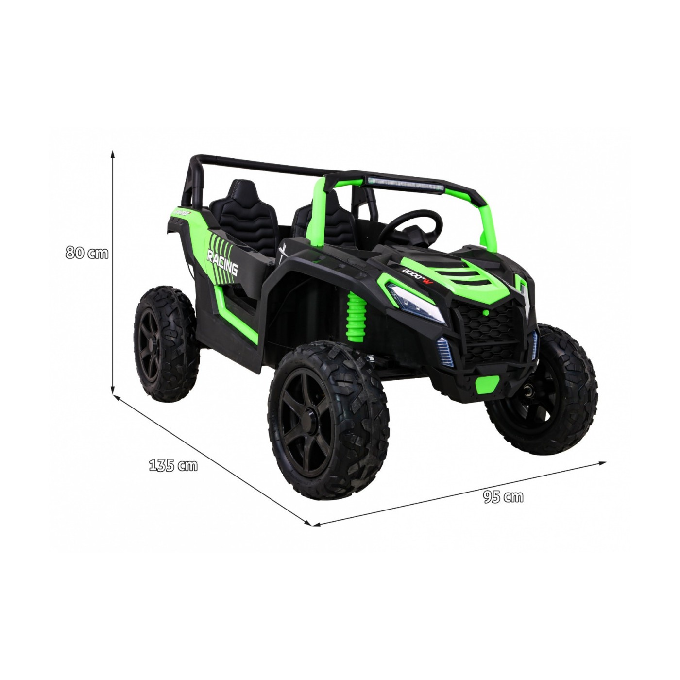 Buggy ATV Strong Racing pro 2 děti Zelená bezkartáčová motorová nafouknutá kola Audio LED