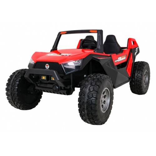 Bateriový kočárek pro 2 děti červený + dálkový + poháněný 4x4 + nastavení sedadla + MP3 rádio + LED