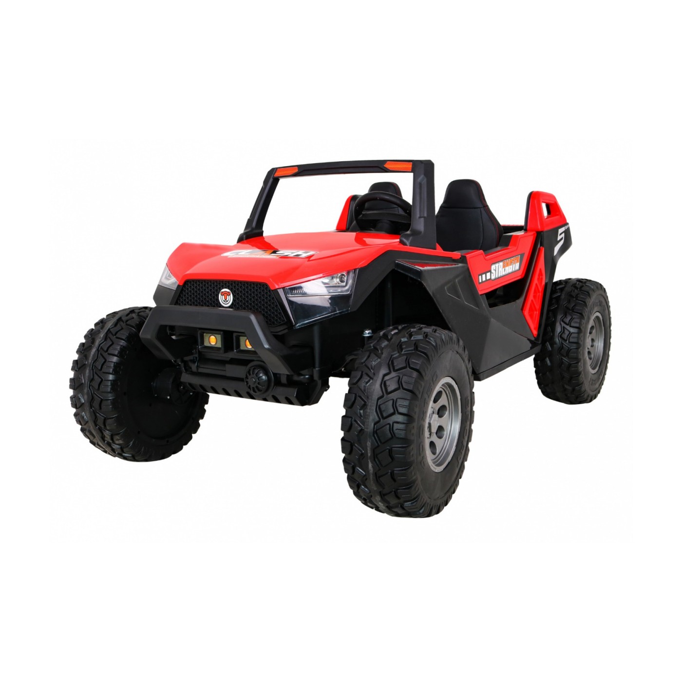 Bateriový kočárek pro 2 děti červený + dálkový + poháněný 4x4 + nastavení sedadla + MP3 rádio + LED