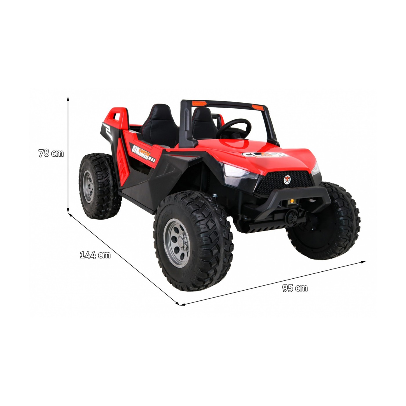 Bateriový kočárek pro 2 děti červený + dálkový + poháněný 4x4 + nastavení sedadla + MP3 rádio + LED