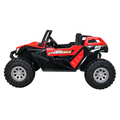Bateriový kočárek pro 2 děti červený + dálkový + poháněný 4x4 + nastavení sedadla + MP3 rádio + LED