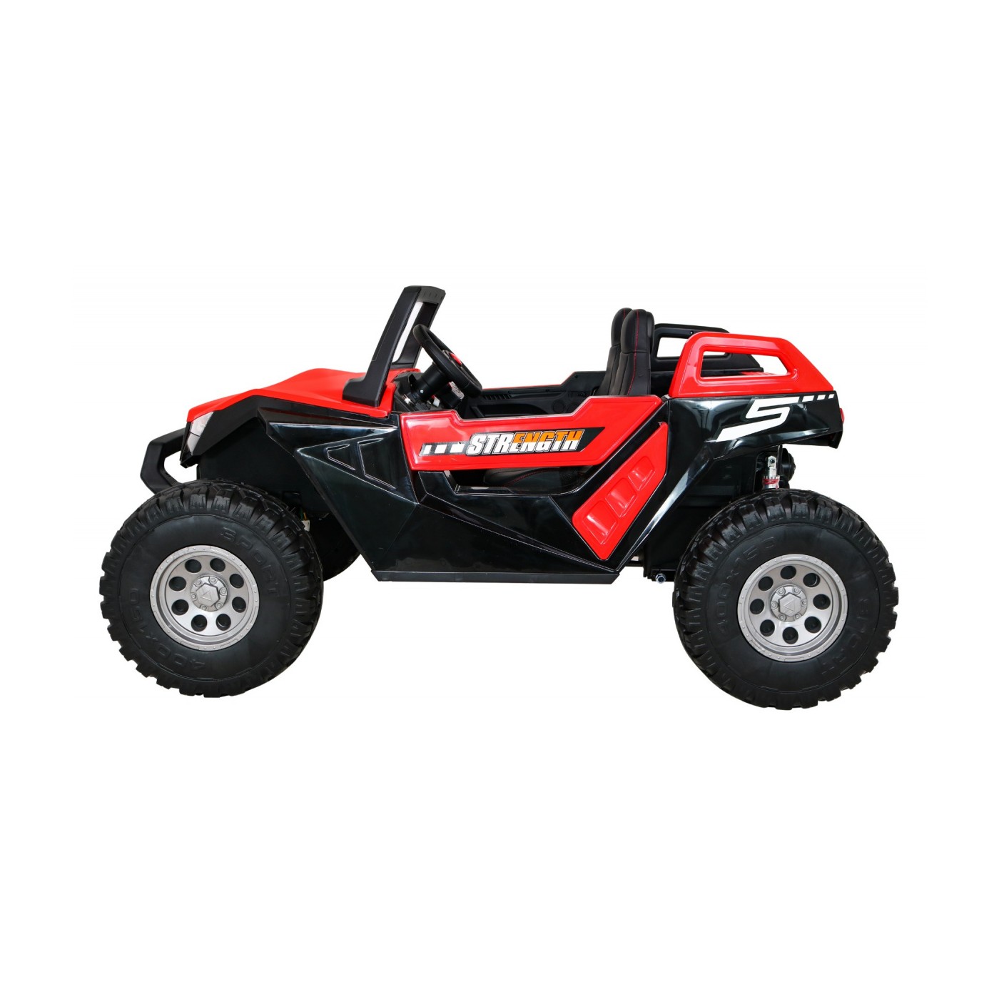 Bateriový kočárek pro 2 děti červený + dálkový + poháněný 4x4 + nastavení sedadla + MP3 rádio + LED