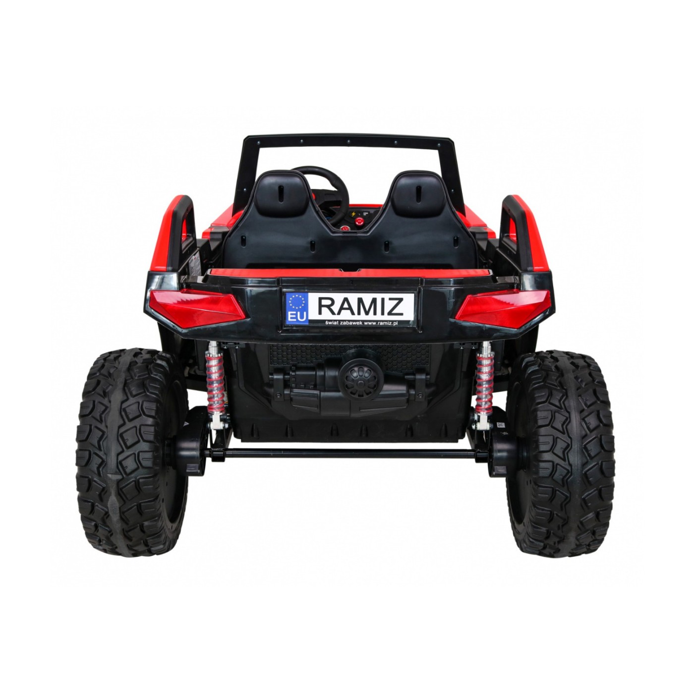 Bateriový kočárek pro 2 děti červený + dálkový + poháněný 4x4 + nastavení sedadla + MP3 rádio + LED