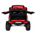 Bateriový kočárek pro 2 děti červený + dálkový + poháněný 4x4 + nastavení sedadla + MP3 rádio + LED