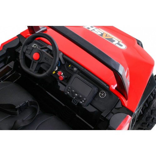 Bateriový kočárek pro 2 děti červený + dálkový + poháněný 4x4 + nastavení sedadla + MP3 rádio + LED