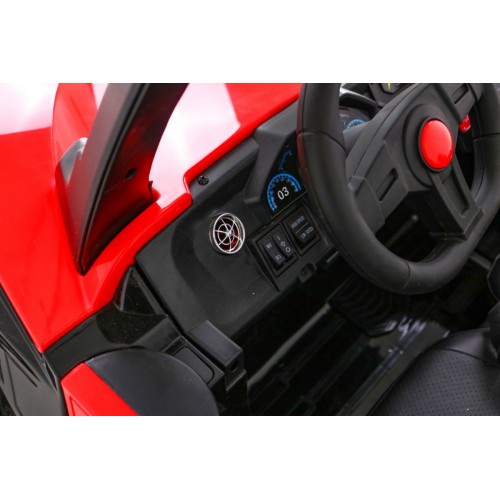 Bateriový kočárek pro 2 děti červený + dálkový + poháněný 4x4 + nastavení sedadla + MP3 rádio + LED