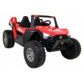 Bateriový kočárek pro 2 děti červený + dálkový + poháněný 4x4 + nastavení sedadla + MP3 rádio + LED