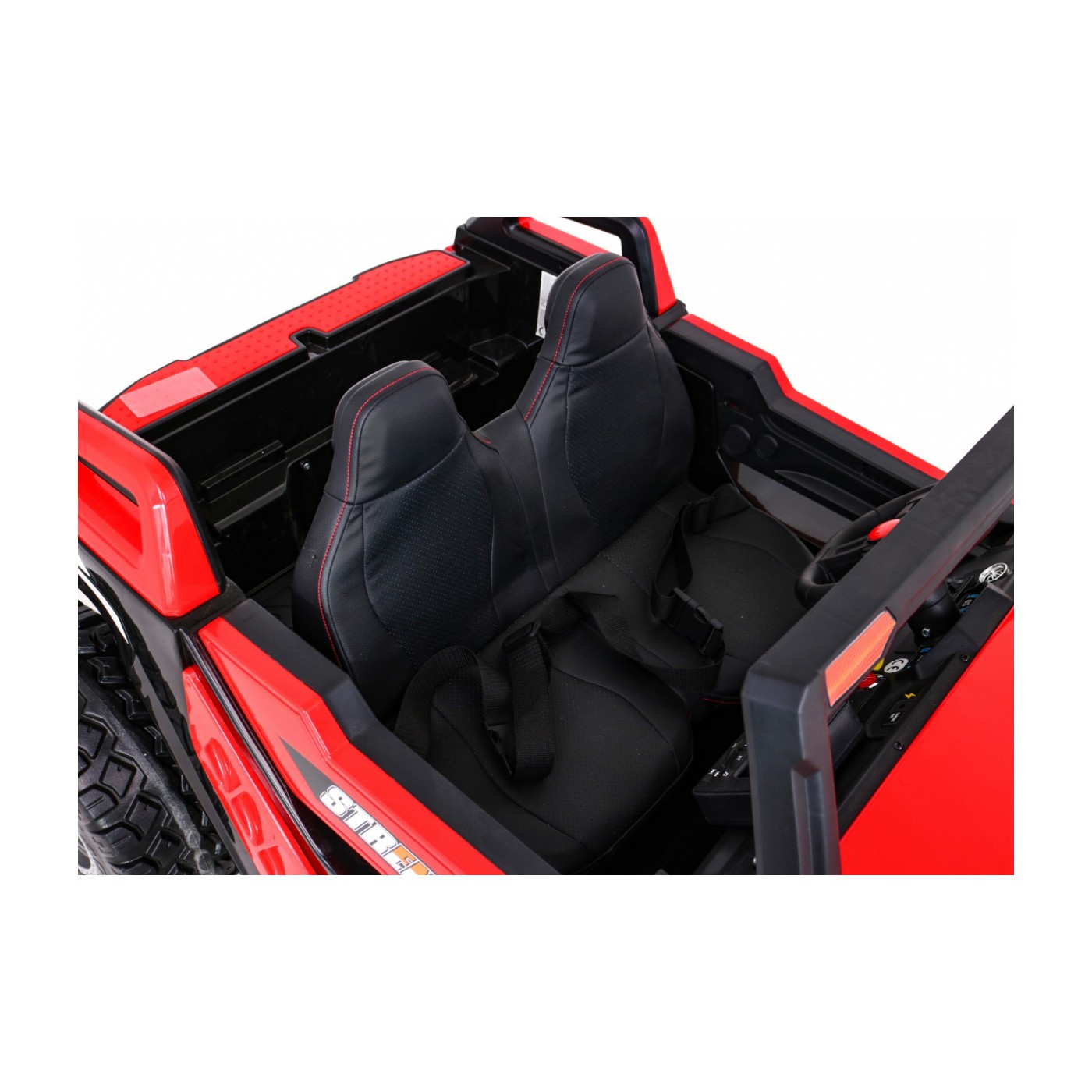 Bateriový kočárek pro 2 děti červený + dálkový + poháněný 4x4 + nastavení sedadla + MP3 rádio + LED