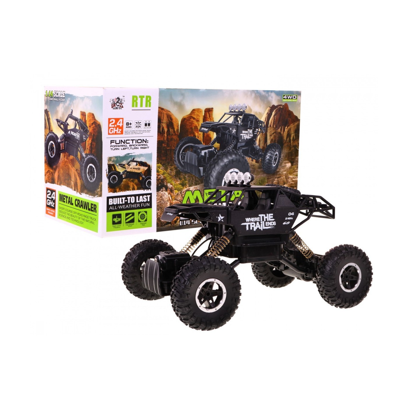 Auto 1 14 Kovový pásový 4x4 Lazik R C 2 4G Černý