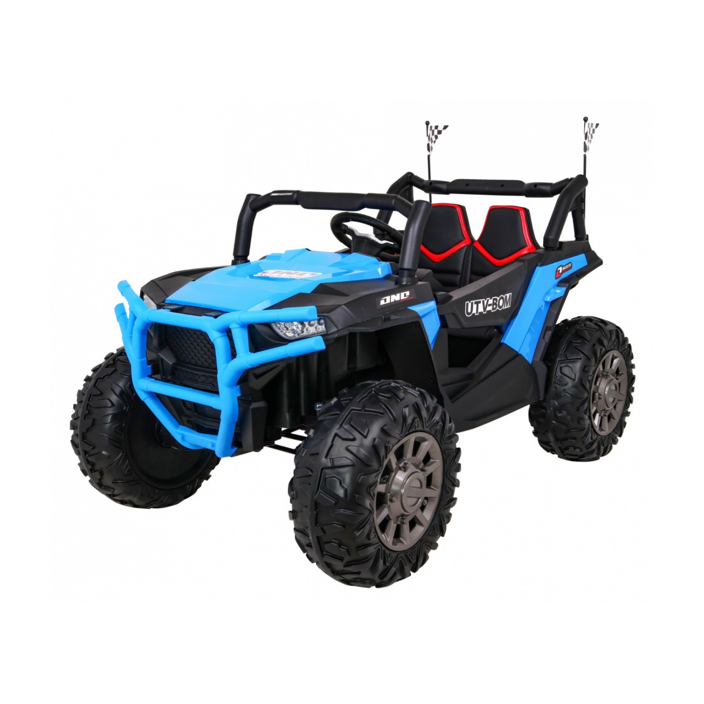 Dětská bugina Racer modrá poháněná 4x4 dálkové ovládání pomalý start kufr EVA LED MP3