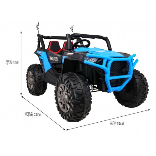 Dětská bugina Racer modrá poháněná 4x4 dálkové ovládání pomalý start kufr EVA LED MP3