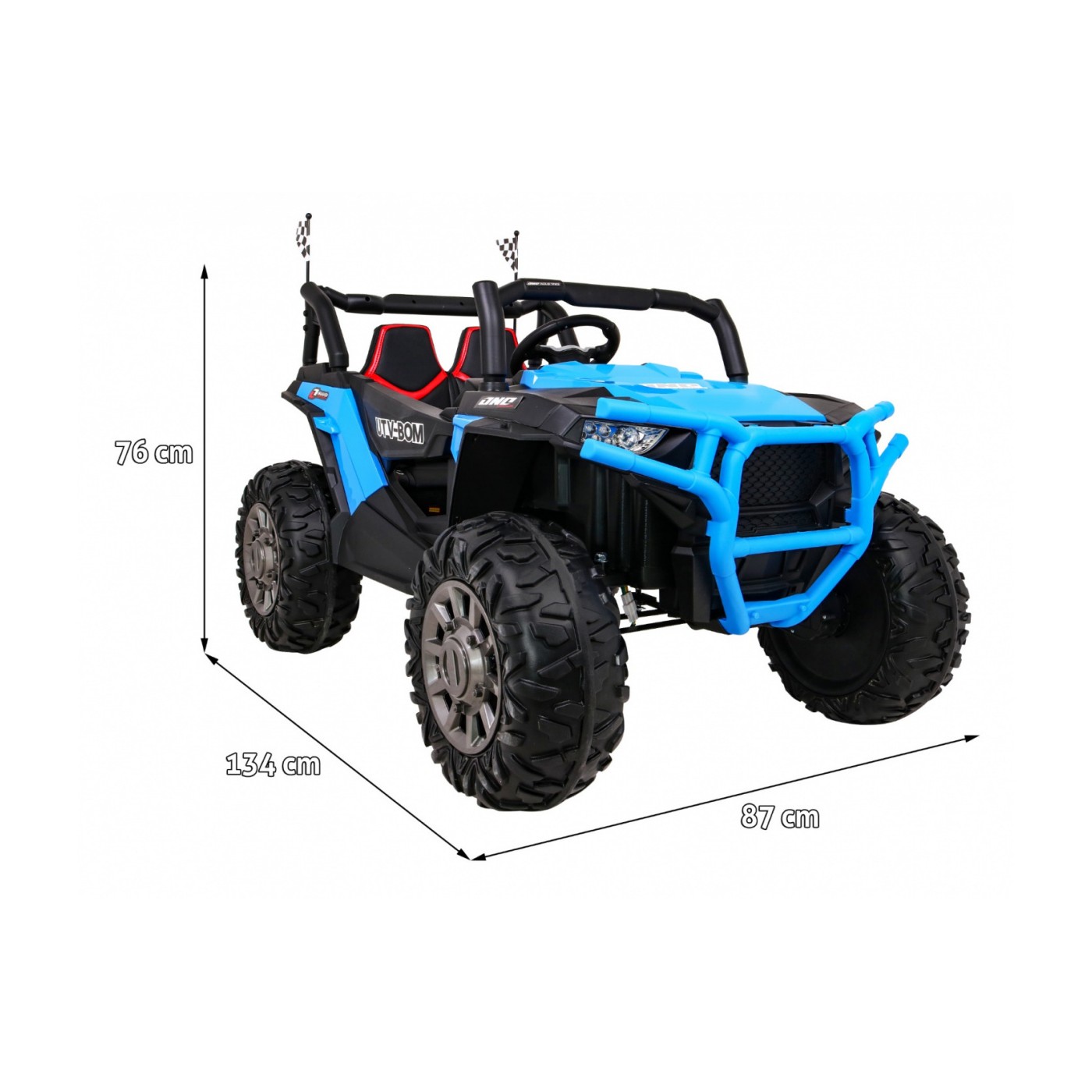 Dětská bugina Racer modrá poháněná 4x4 dálkové ovládání pomalý start kufr EVA LED MP3