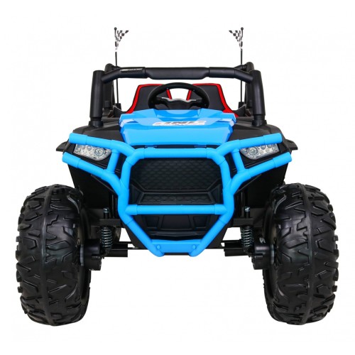 Dětská bugina Racer modrá poháněná 4x4 dálkové ovládání pomalý start kufr EVA LED MP3