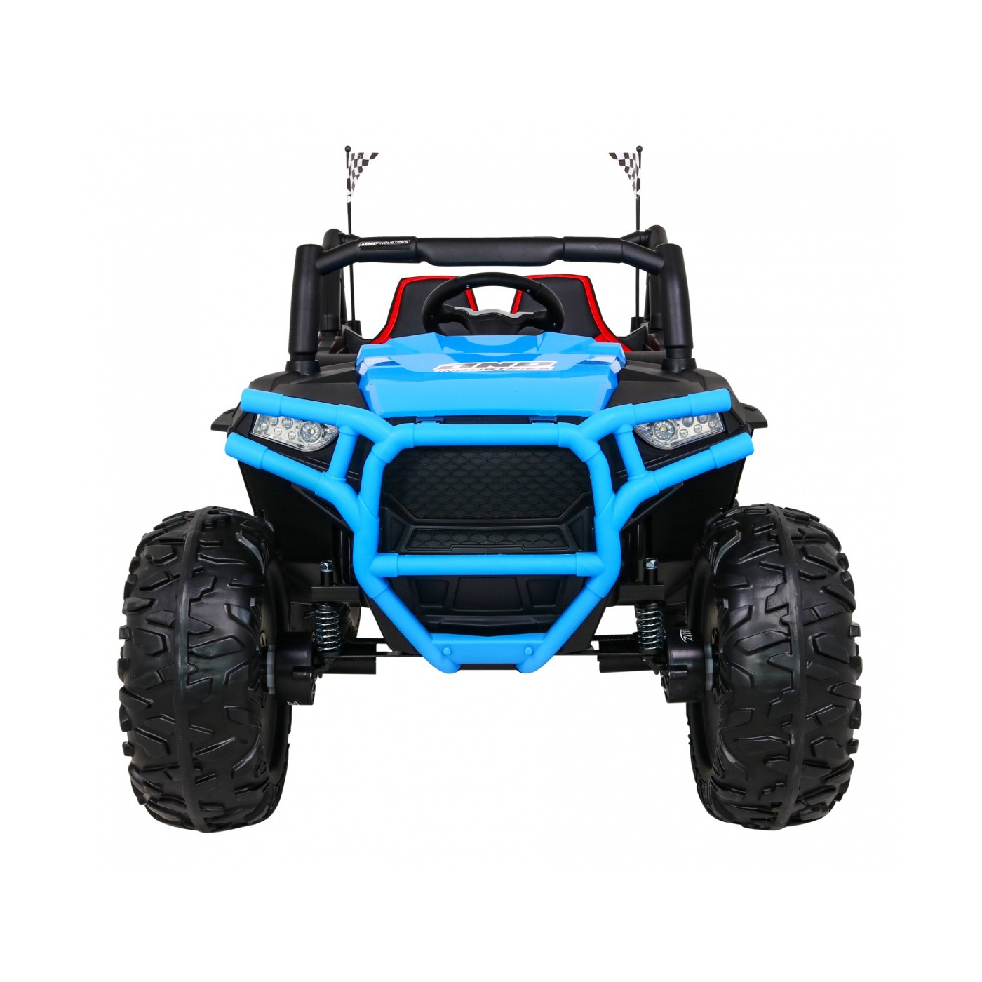 Dětská bugina Racer modrá poháněná 4x4 dálkové ovládání pomalý start kufr EVA LED MP3