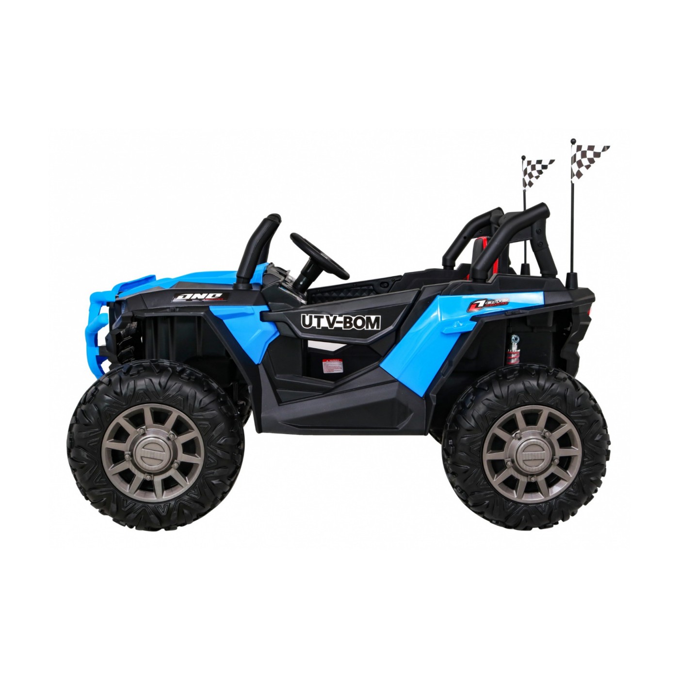 Dětská bugina Racer modrá poháněná 4x4 dálkové ovládání pomalý start kufr EVA LED MP3