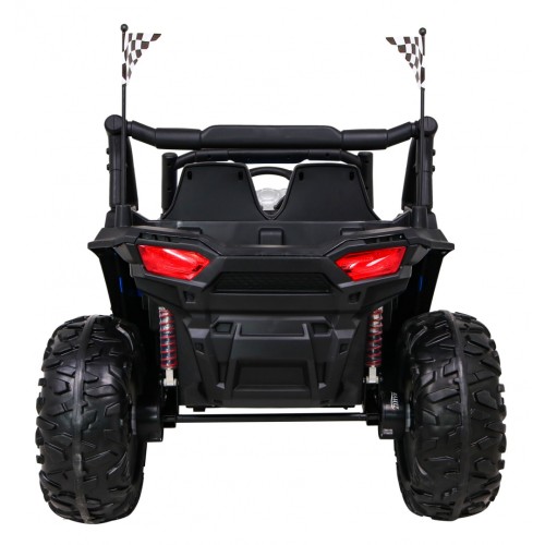 Dětská bugina Racer modrá poháněná 4x4 dálkové ovládání pomalý start kufr EVA LED MP3