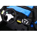 Dětská bugina Racer modrá poháněná 4x4 dálkové ovládání pomalý start kufr EVA LED MP3