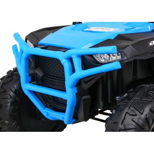 Dětská bugina Racer modrá poháněná 4x4 dálkové ovládání pomalý start kufr EVA LED MP3