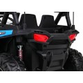Dětská bugina Racer modrá poháněná 4x4 dálkové ovládání pomalý start kufr EVA LED MP3