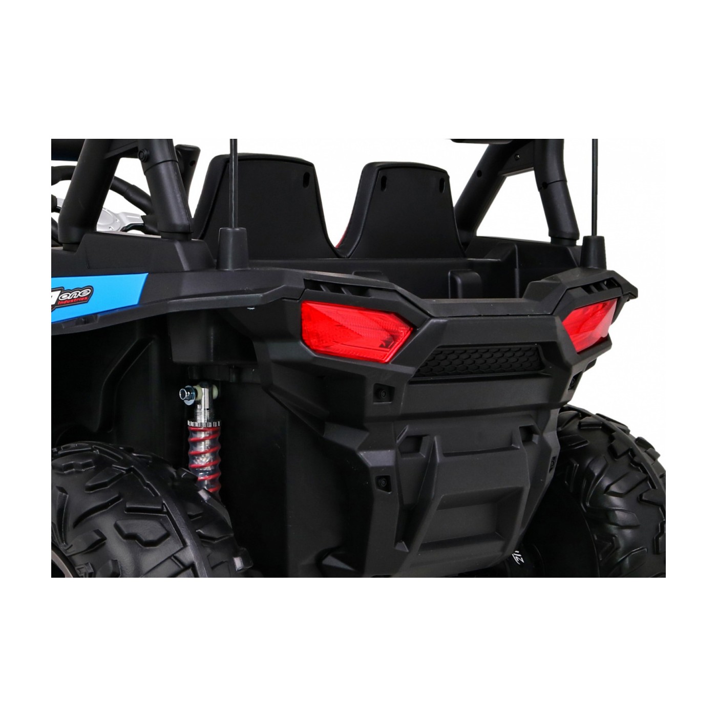 Dětská bugina Racer modrá poháněná 4x4 dálkové ovládání pomalý start kufr EVA LED MP3