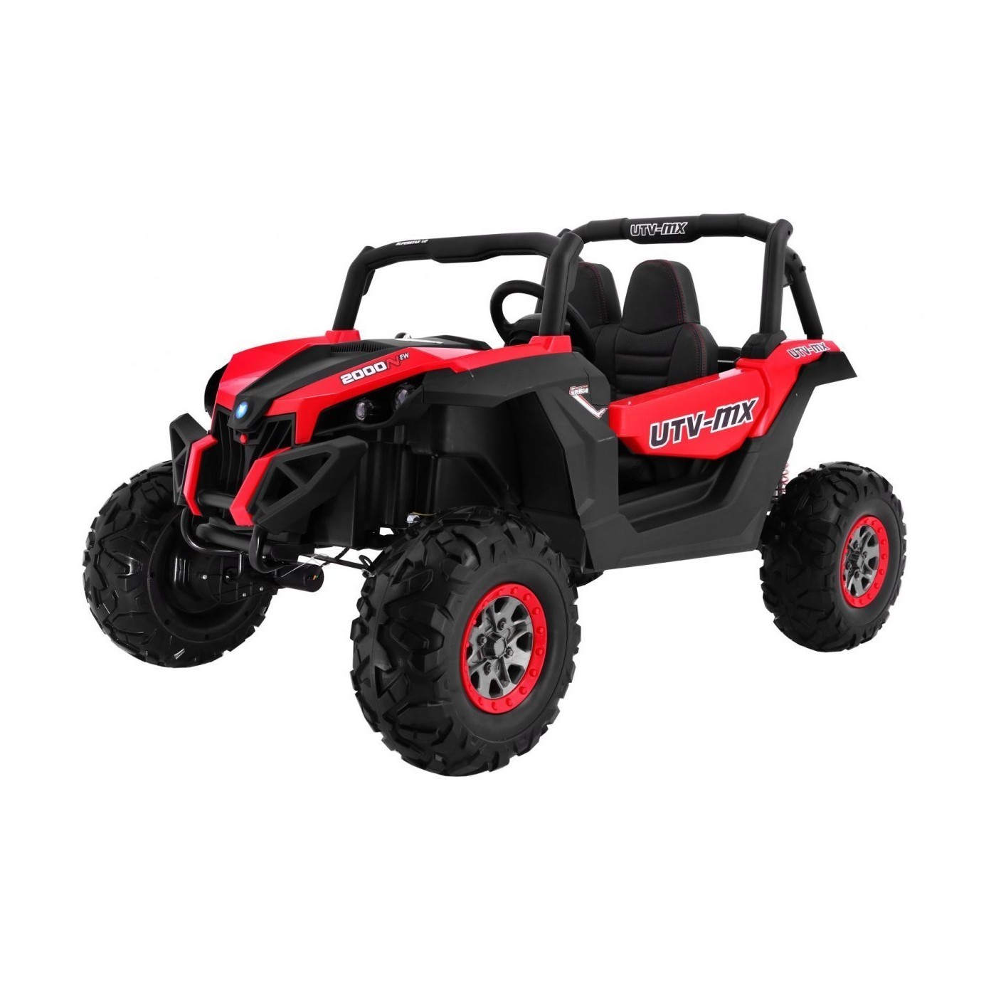Dětský kočárek SuperStar červený MP4 řízený 4x4 dálkový kufr LED zámek na dveře