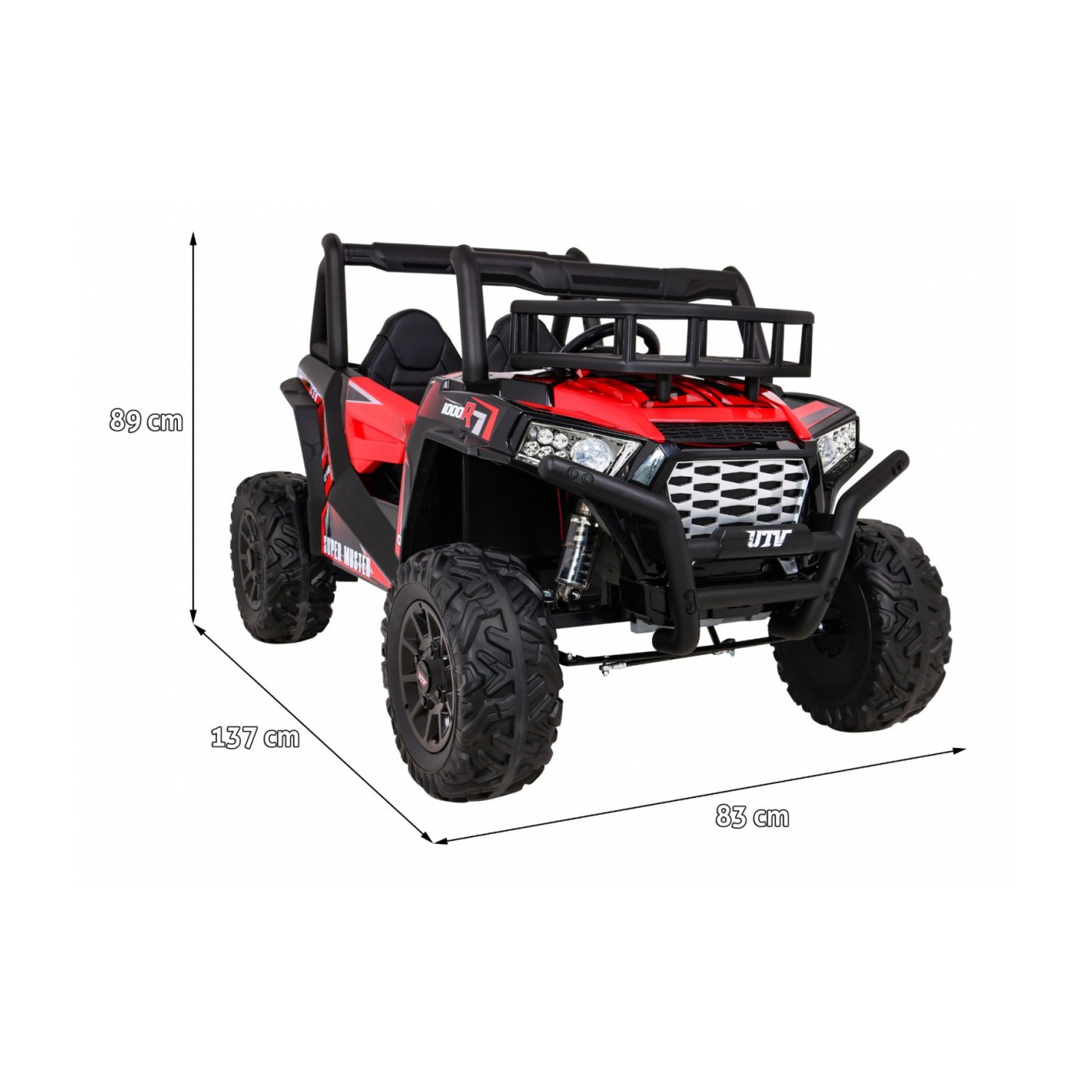 Buggy UTV Dětský stan Červený Dálkový Kufr Pomalý Start EVA MP3 LED