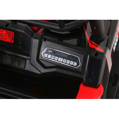 Buggy UTV Dětský stan Červený Dálkový Kufr Pomalý Start EVA MP3 LED